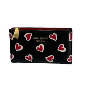 Kate Spade Morgan Stencil Heart Leather Bifold Skinny Wallet Black
